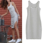 Mulheres Moda Sexy Magro Side Slit Stripe Casual Vest Vestido Bottoming