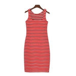 Mulheres Moda Sexy Magro Side Slit Stripe Casual Vest Vestido Bottoming