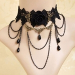 Mulheres Multilayer Flower Gargantilha menina Gothic Lolita Black Lace Collar Choker