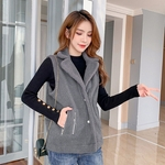 Mulheres Outono Inverno solto Fur Curto Zipper Curto mangas Jacket Vest