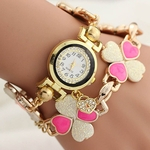 Women Peach Heart Rhinestone Bracelet Watch quartz wrist bracelet RD