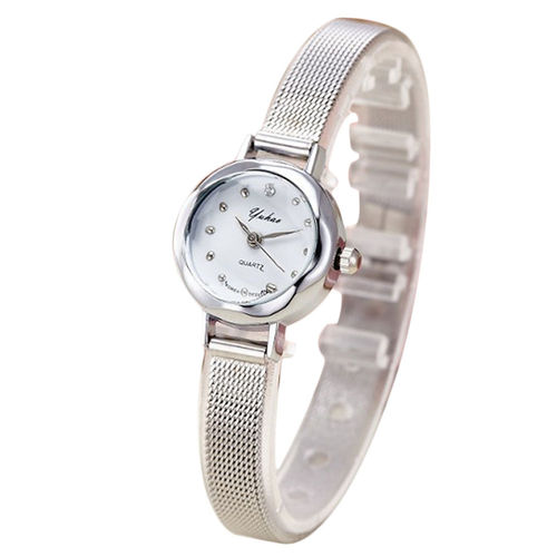 Mulheres pequeno mostrador de relógio de quartzo com pulseira de aço inoxidável relógio de pulso Ornamento do presente