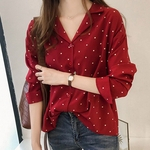 Mulheres Polka Dot Impresso Chiffon blusa de manga comprida Tops Festivo Presente