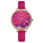 Mulheres Quartz Relógio Rhinestone Embutidos Floral Ultra-fino couro PU Strap Moda Lady relógio de pulso