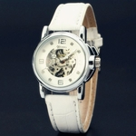 Mulheres Relógio Mecânico Automático Casual relógio de marca Marca relógios preto branco Oca Senhoras pulseira De Couro esportes Ms Mecânica relógio de pulso