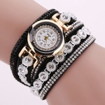 Mulheres Retro Girl Exquisite Weaving Cristal Pulseira Casual relógio de quartzo