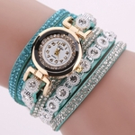 Mulheres Retro Girl Exquisite Weaving Cristal Pulseira Casual relógio de quartzo