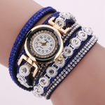 Mulheres Retro Girl Exquisite Weaving Cristal Pulseira Casual relógio de quartzo