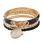Mulheres Retro Vintage Lady cinco camadas pulseira com Black Watch