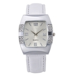 Mulheres Rhinestone Barrel Forma Dial Faux Leather Strap Analógico Relógio De Pulso De Quartzo