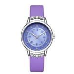 Mulheres Rhinestone Faux Leather Strap Round Flower Dial Número árabe Relógio De Quartzo