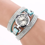 Mulheres Rhinestone pulseira de couro de pulso do vintage rel¨®gio de quartzo BK