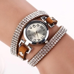 Mulheres Rhinestone pulseira de couro de pulso Vintage Quartz Watch CO