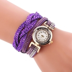 Mulheres Rhinestone Rodada Dial Faux Leather Strap Relógio De Pulseira De Quartzo Analógico