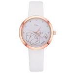 Mulheres Rhinestone Rose Flower Print Dial Faux Leather Band Relógio De Pulso De Quartzo