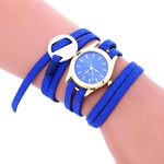 Mulheres Rodada Dial Faux Leather Strap Analógico Quartz Winding Bracelet Relógio De Pulso