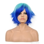 Mulheres senhoras reta curta sintética mistura azul Layered Hair Club Costume cabelo Kanekalon resistente ao calor Partido Cosplay Perucas completa