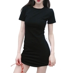 Mulheres Sexy Envolvida-quadril De Correspondência De Cores De Manga Curta Slim Fit Vestido