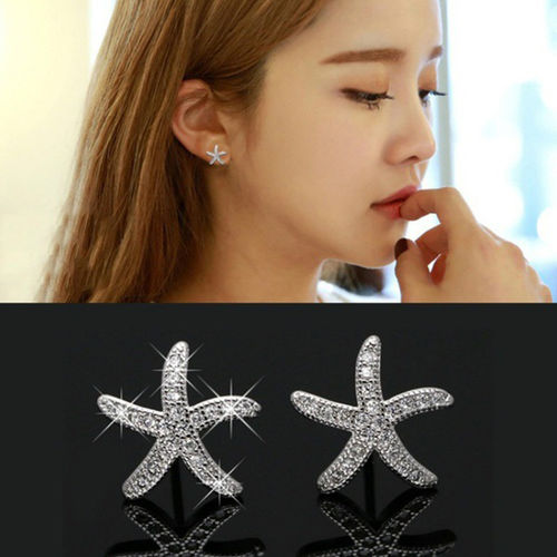 Mulheres Simples All-jogo Zircon Starfish Studs orelha