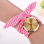 Mulheres Stripe Floral Cloth Quartz Dial pulseira rel¨®gio de pulso Assista Hot PK