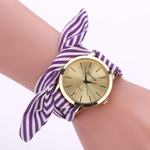 Mulheres Stripe Floral Cloth Quartz Dial pulseira rel¨®gio de pulso Assista roxo