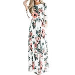 Mulheres Summer Long Sleeve impressão floral Grande vestido Hem