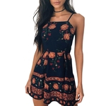 Mulheres Verão Patchwork mangas Imprimir Floral vestido curto Vestidos Casual Praia Vestido de lazer