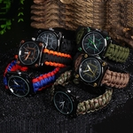 Multifuctional Survival Paracord pulseira relógio com bússola Flint Fire Starter raspador Whistle engrenagem