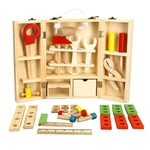 Brinquedo Multifuncional portátil de madeira DIY Simulate Assembléia Toolbox Toy enigma para crianças
