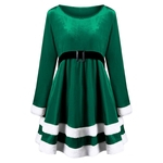 Natal Retro mulher manga comprida Collar Circular Belt Velvet Vestido Patchwork