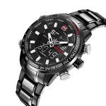 Naviforce Men Quartz Digital Assista Calendário Luminous aço inoxidável impermeável relógio de pulso Sports