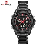 NAVIFORCE NF9050 dupla Movt Homens Quarz relógio analógico Digital LED relógio de pulso Calendário Relógios Strap aço inoxidável