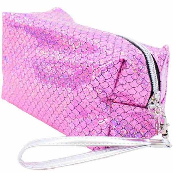 Necessaire Retangular Rosa Escamas Sereia12x10x20cm - Infinity Presentes