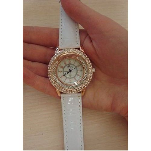 New Arrival ~ Caso Rodada Moda Quartz Relógio de Pulso Relógio com Strass Decor para Lady Feminino - Branco