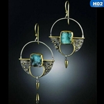 New Fashion Bohemia 925 Turquoise Vintage Ear Hook Stud Dangle Gota Mulheres partido Brincos senhoras presentes Declaração Jóias