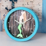 Mute Quartz Relógio Despertador, Mermaid Retro Rodada Relógio de madeira, pequena secretária silencioso Tempo Clocks Home Office Decoração