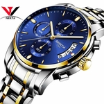 NIBOSI Chronograph Men Watch 2353 Banda de Aço Completa Impermeável Azul