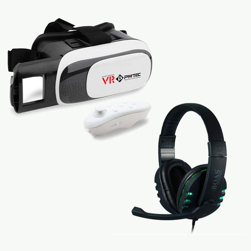 Óculos de Realidade Virtual 3d para Smartphone - Vr Box 2.0 Pmtec + Fone de Ouvido Headset Usb Boa