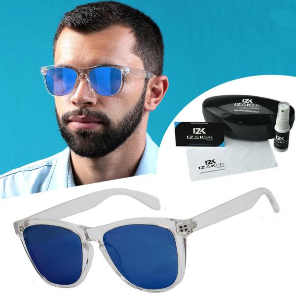 Oculos Sol Transparente Lente Azul Masculino UV 400 - Izaker