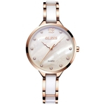 OLEVS assistir preto / branco pulseira de cerâmica Elegante Relógios de Quartzo Diamante Cronógrafo Mulheres # 039; s à prova d 'água Assista senhora Moda presente relógio de pulso