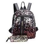 Ombro Fashion Girl Sequins Escola Travel Bag Mochila + Clutch Wallet