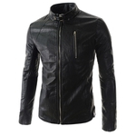 Os homens estão Motorcycle Jacket Collar Casaco Elegante PU Leather Zipper Overcoat Casual