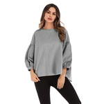 Outono Inverno Feminino em torno do pescoço de tamanho grande Moda Puff luva frouxo da manta T-shirt