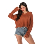 Outono Inverno Moda Overesize Solto V De Colarinho Camisola De Manga Longa Camisola De Malha