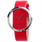 OYang Red Leather Transparente Dial Fashion Lady menina de pulso de quartzo Assista Watch