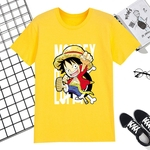 Padrão Homens Mulheres dos desenhos animados Luffy gola redonda soltas camiseta manga curta para estudante do adolescente