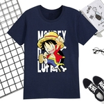 BLU Padrão Homens Mulheres dos desenhos animados Luffy gola redonda soltas camiseta manga curta para estudante do adolescente