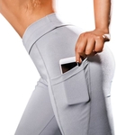 Pants Mulheres Yoga Gym Leggings com bolsos Telefone Slim Fit Sports Nona Pants Calça casual