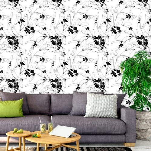 Papel de Parede Floral Preto e Branco