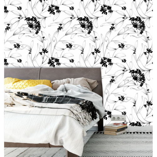 Papel de Parede Quarto Floral Preto e Branco